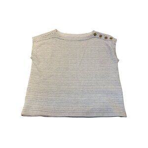Striped Sleeveless LOFT Top With Button Shoulder Detail Career Boho